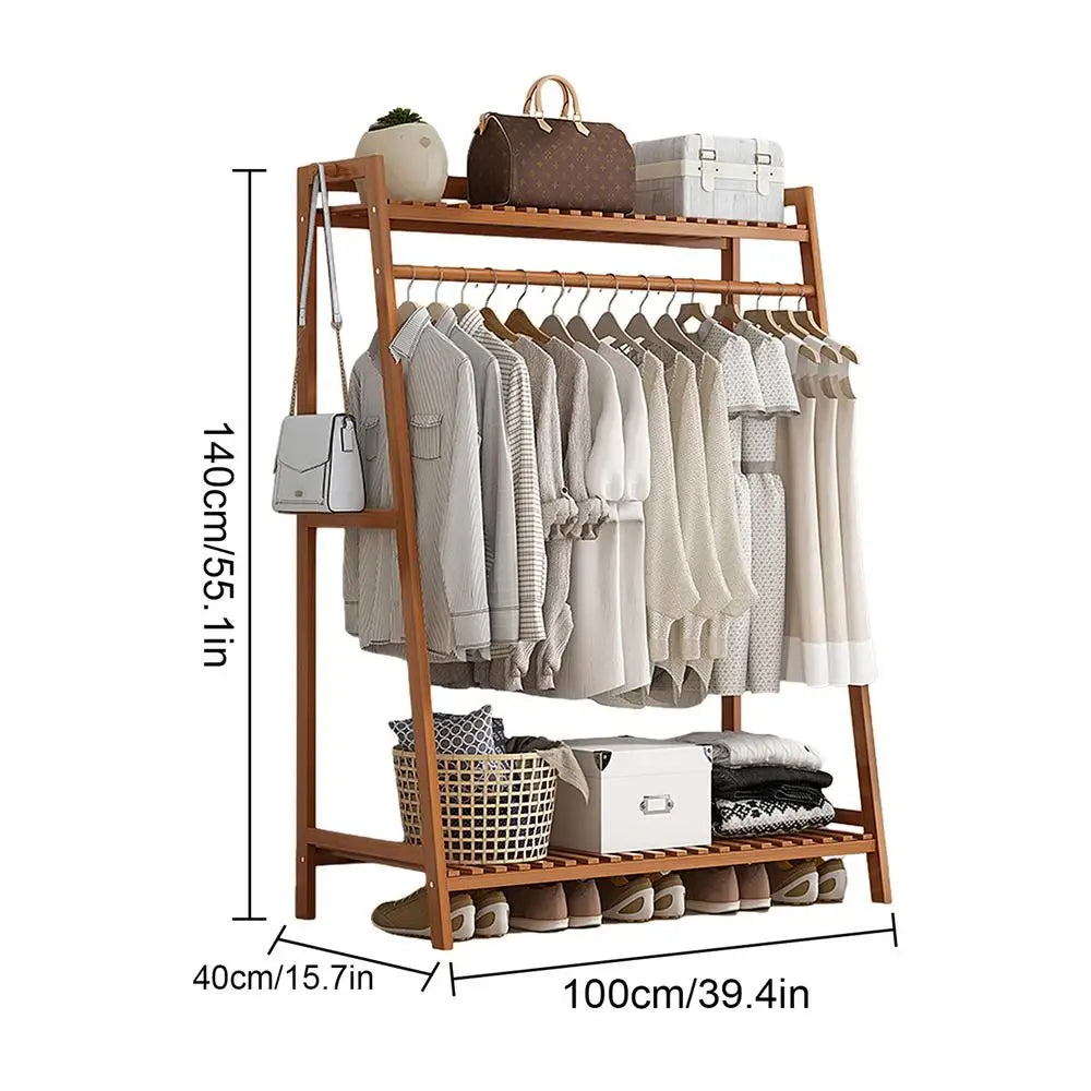 Floor Garment Rack with Multi-Layer Shelves — Freestanding Clothes Organizer