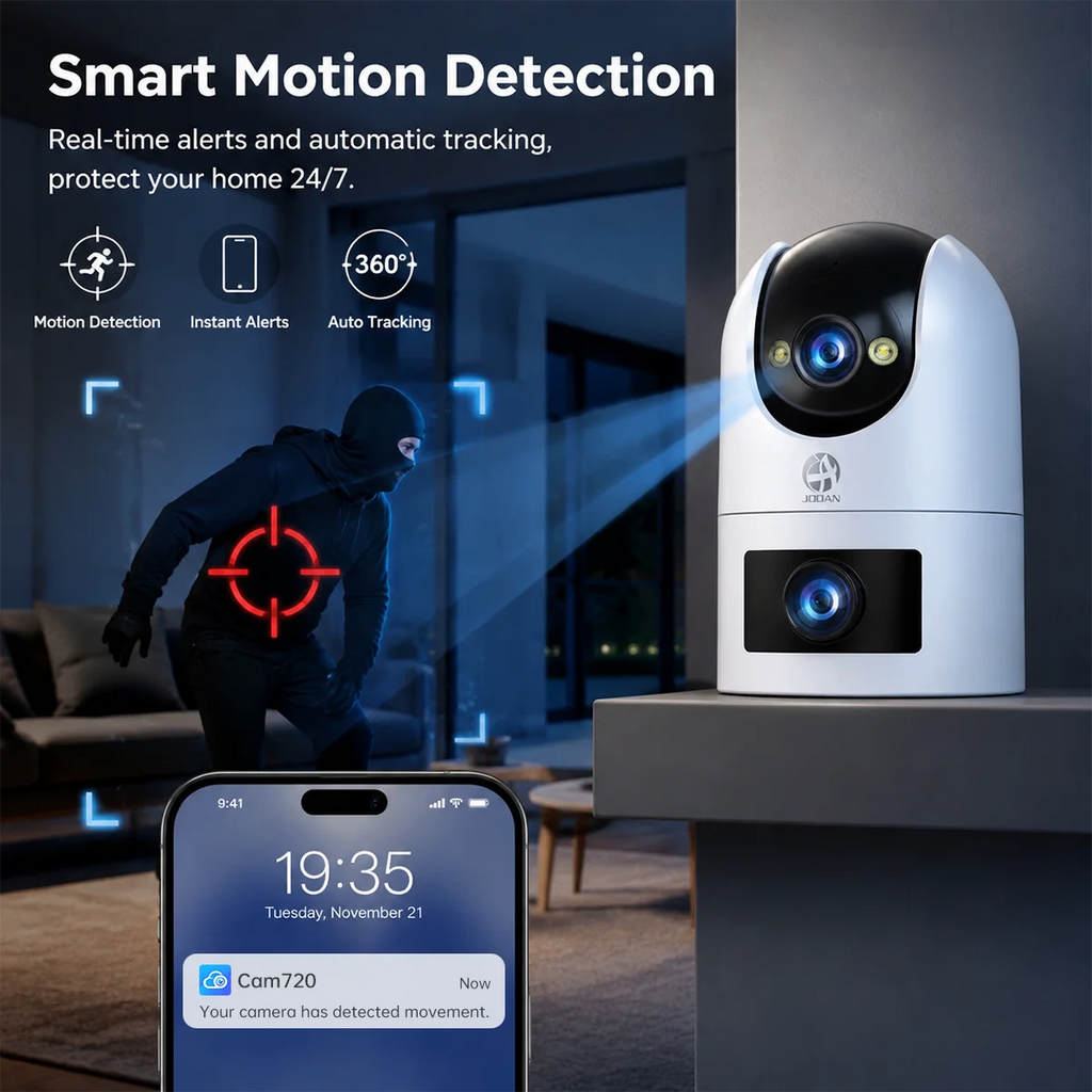 JOOAN Dual-Lens Wi-Fi Security Camera with Motion Alerts