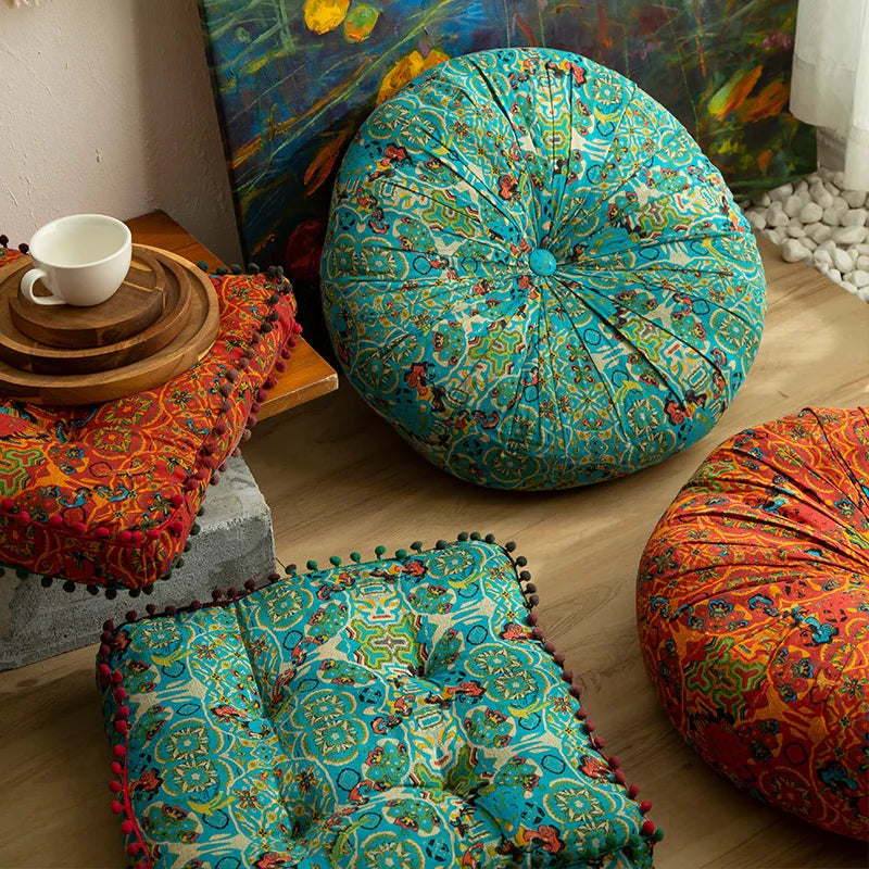 Bohemian Floor Cushion – Thickened Cotton Linen Moroccan Tatami Mat & Window Seat Pillow
