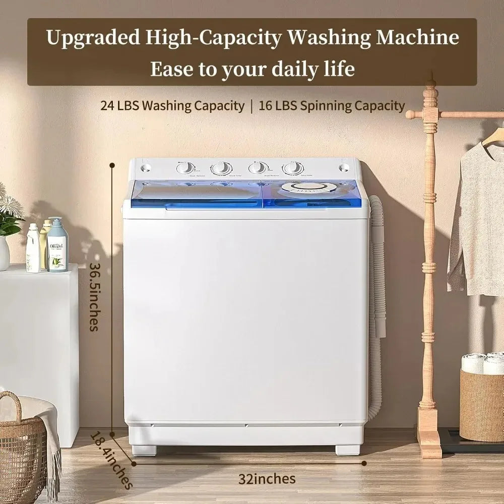 Portable Twin Tub Washing Machine 40 Lbs | Washer & Spinner Dryer Combo, 1300 RPM, Built-In Drain Pump, Apartment, Dorm & RV