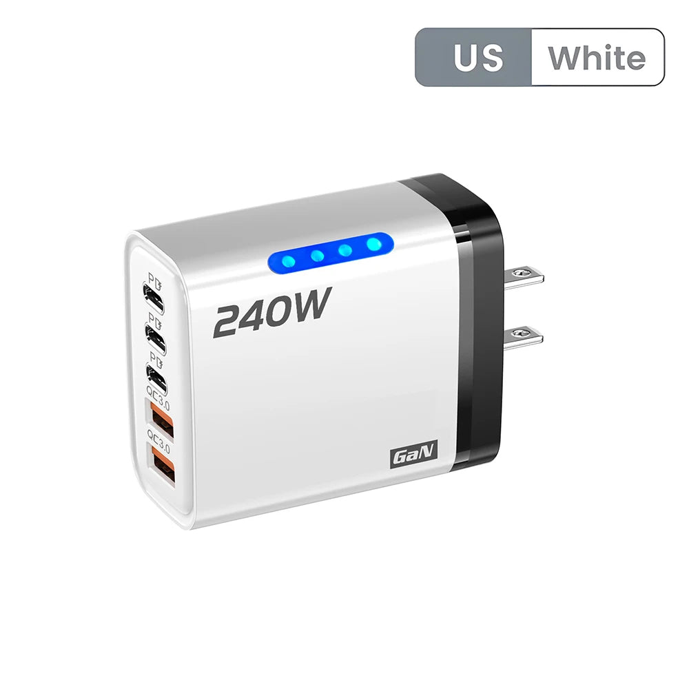 5-in-1 GaN Desktop Charger 240W — Multi-Port Fast Charging Station for All Devices