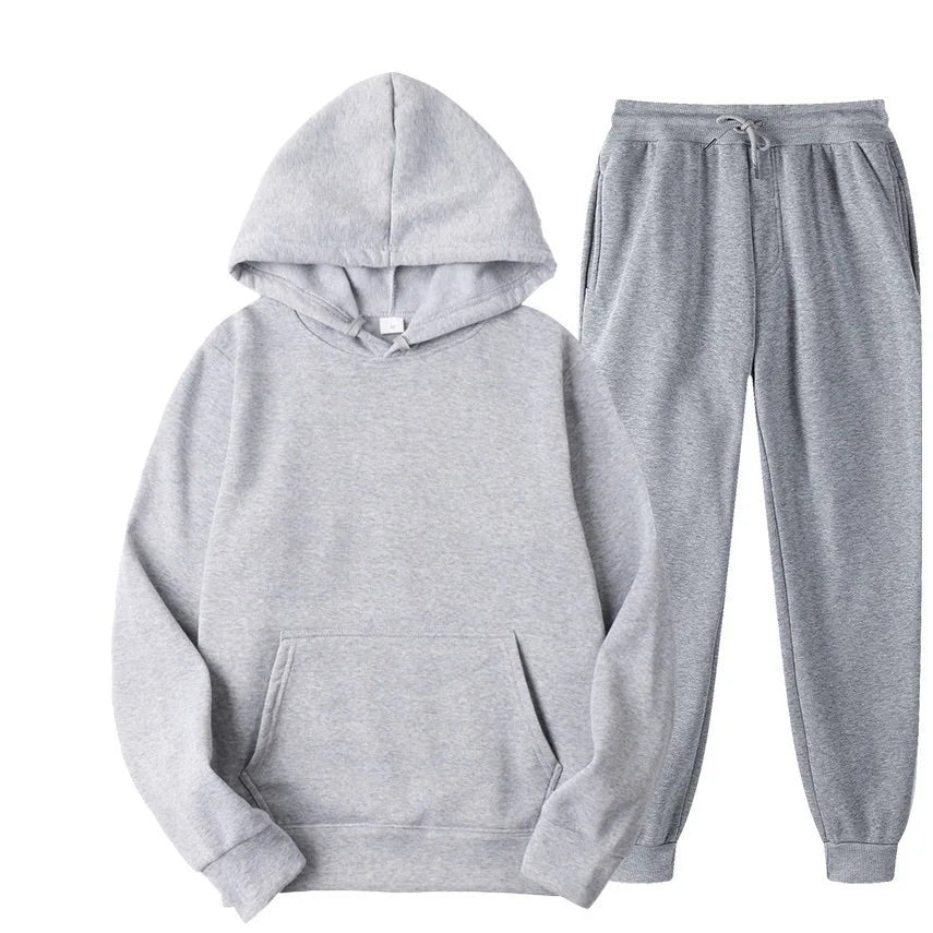 Men's Solid Color Hoodie & Pants Tracksuit Set – Fashionable Casual Sport (S–3XL)