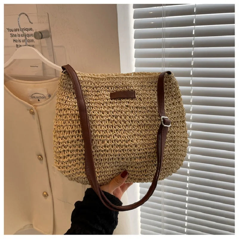 Woven Straw Crossbody Bag – Boho Beach Shoulder Bag for Women