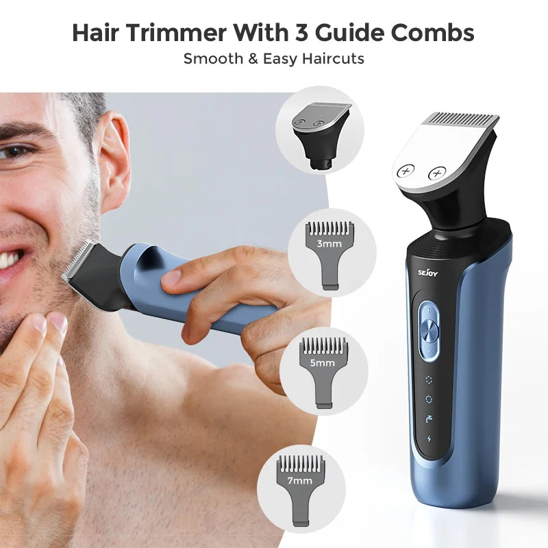 SEJOY 5-in-1 Rotary Electric Shaver for Men – IPX7 Waterproof, 90-Min Runtime, USB Fast Charge