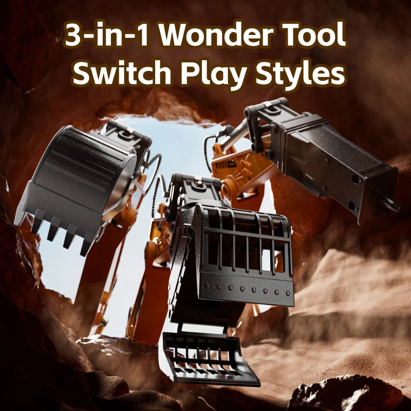 14-Channel 3-in-1 RC Excavator with Mist Spray – Alloy Remote Control Construction Truck