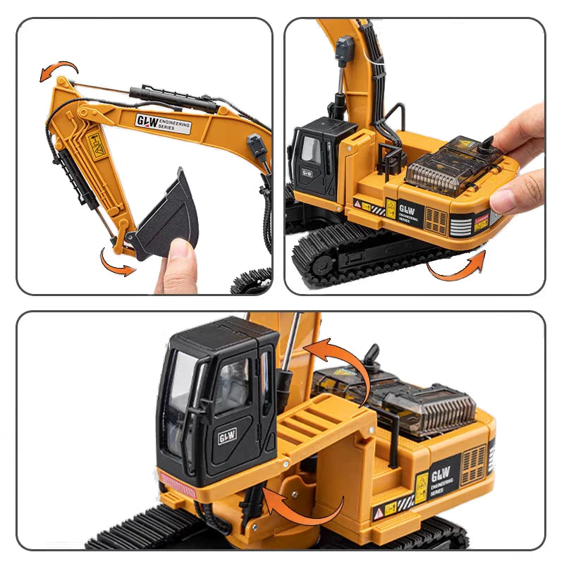 Alloy Die-Cast Excavator Toy with Sound, Light & Pull-Back – Construction Vehicle for Kids