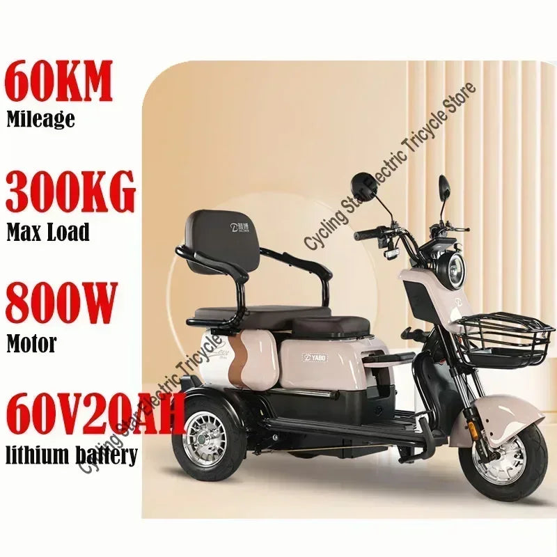 3-Wheel Electric Mobility Scooter for Adults, Long-Range Tricycle