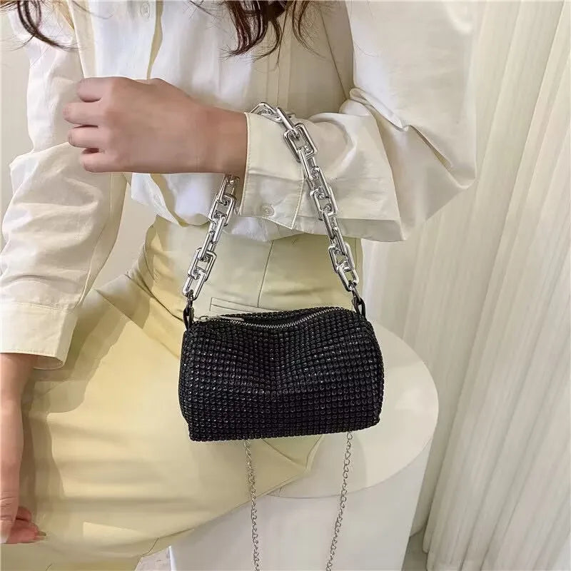 Rhinestone Glitter Mini Crossbody Bag – Chain Prom Purse Pillow Shoulder Bag for Women