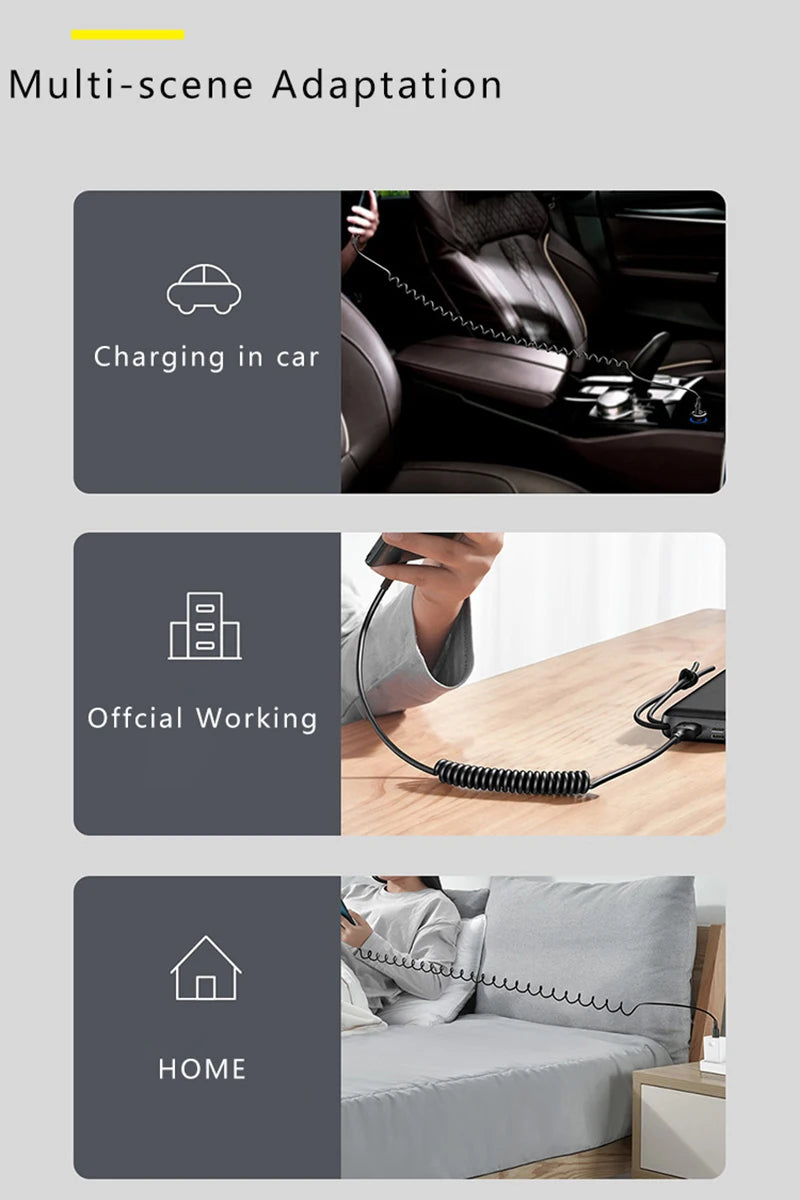 Retractable Fast Charging Spring Cable — USB-C & Lightning