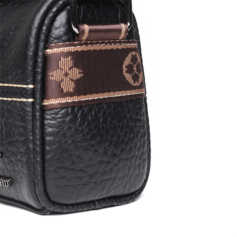 Luxury Genuine Leather Barrel Crossbody Bag – Sequin Shoulder Messenger Bag for Women