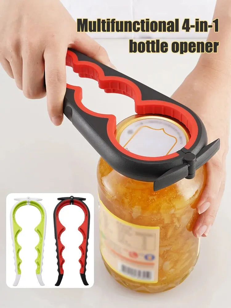 4-in-1 Multifunctional Can & Bottle Opener – Anti-Slip Ergonomic Cap Twister, PP+TPR, Black & Green