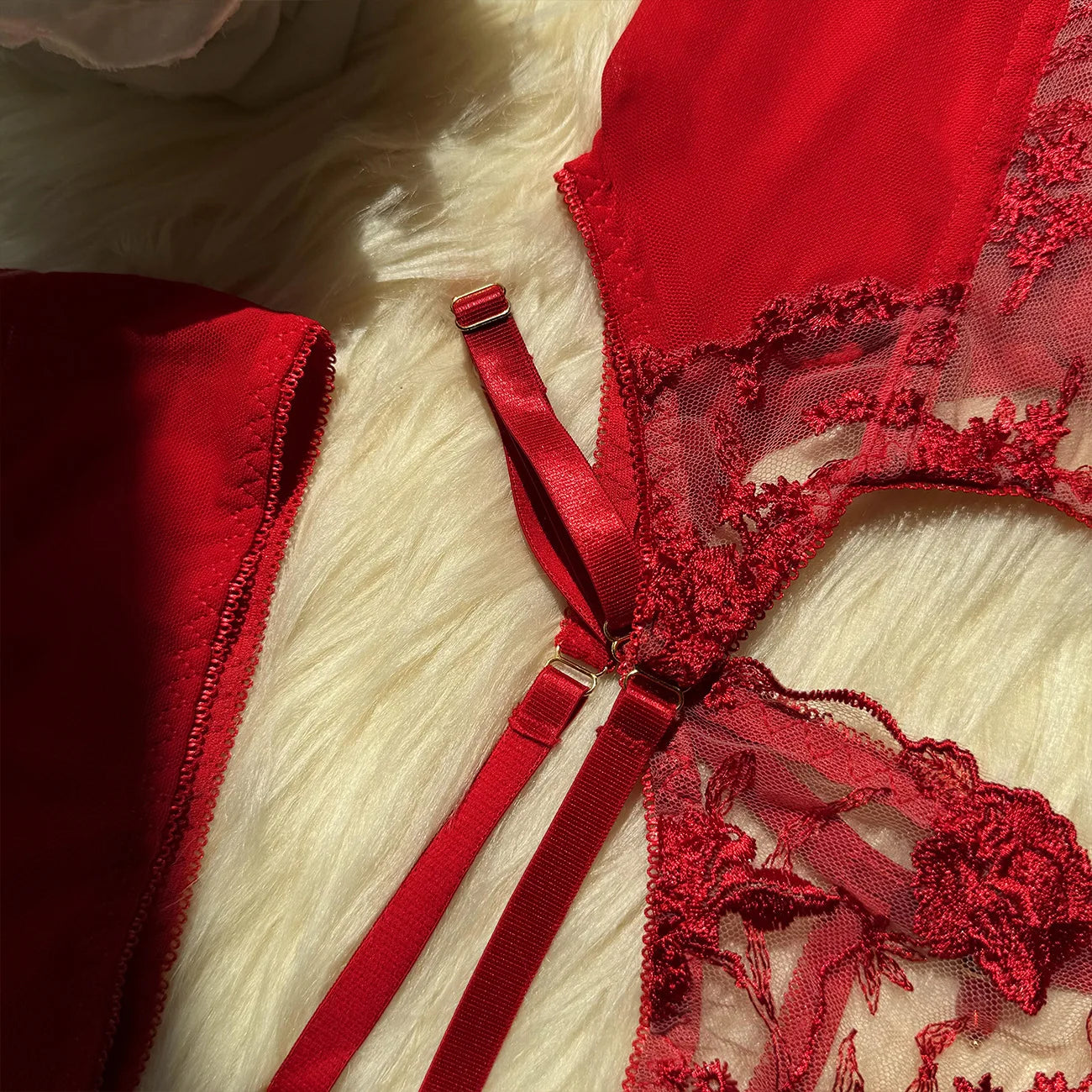 Sheer Embroidery Bra & Brief Set — Transparent Lace Underwear Suit