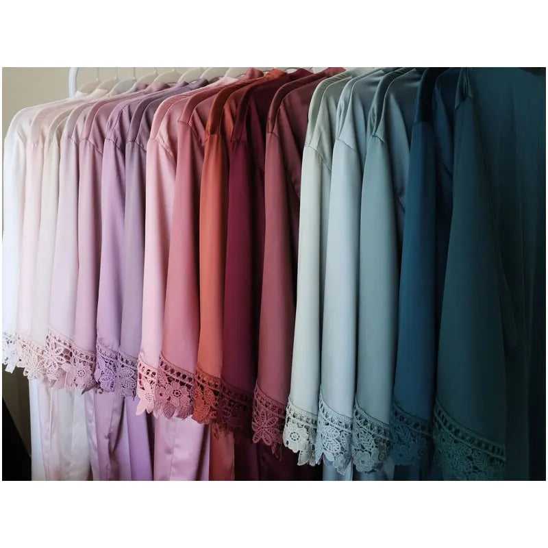 Bridesmaid Satin Lace Robe | Bridal Party Wedding Dressing Gown with Lace Trim