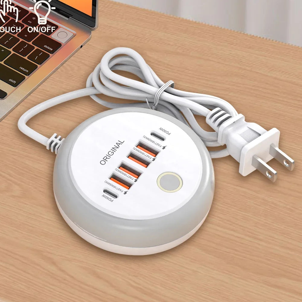 50W Multi-Port Power Strip — USB-C PD & USB-A Fast Charging Desktop Charger