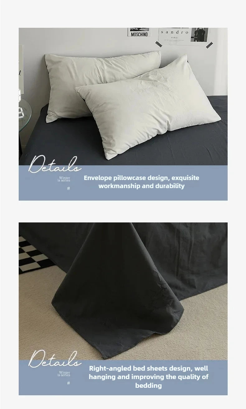 Solid Color Washed Cotton Bedding Set – 4-Piece Duvet Cover, Bed Sheet & Pillowcases, Twin to King