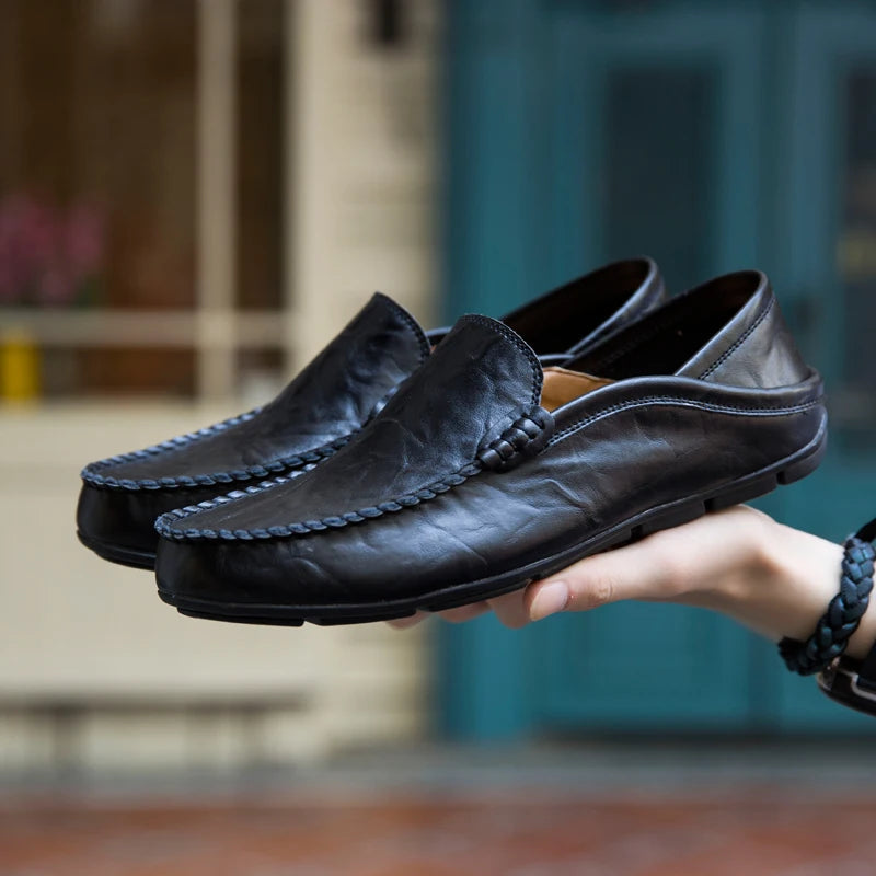 Men's Cow Leather Slip-On Boat Loafers