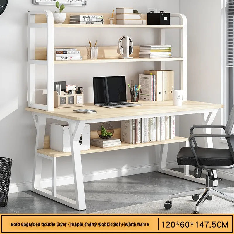 Computer Desk with Integrated Bookshelf — Simple Wood Writing Desk for Small Apartments, Multiple Sizes & Finishes