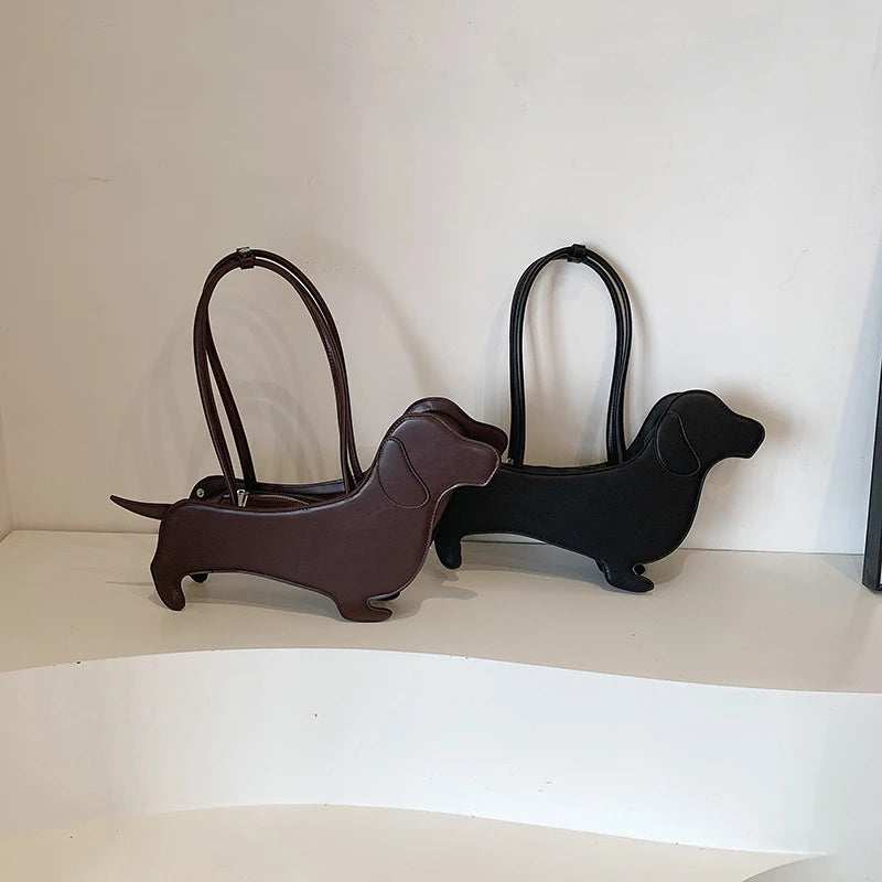 Funny Sausage Dog Kawaii Shoulder Tote Bag – Cute Creative PU Leather Handbag for Women