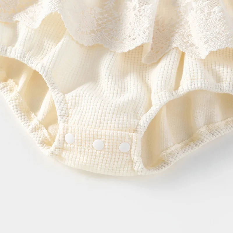Baby Girl Tutu Skirt Bodysuit — Waffle Lace One-Piece Party Outfit for Toddlers