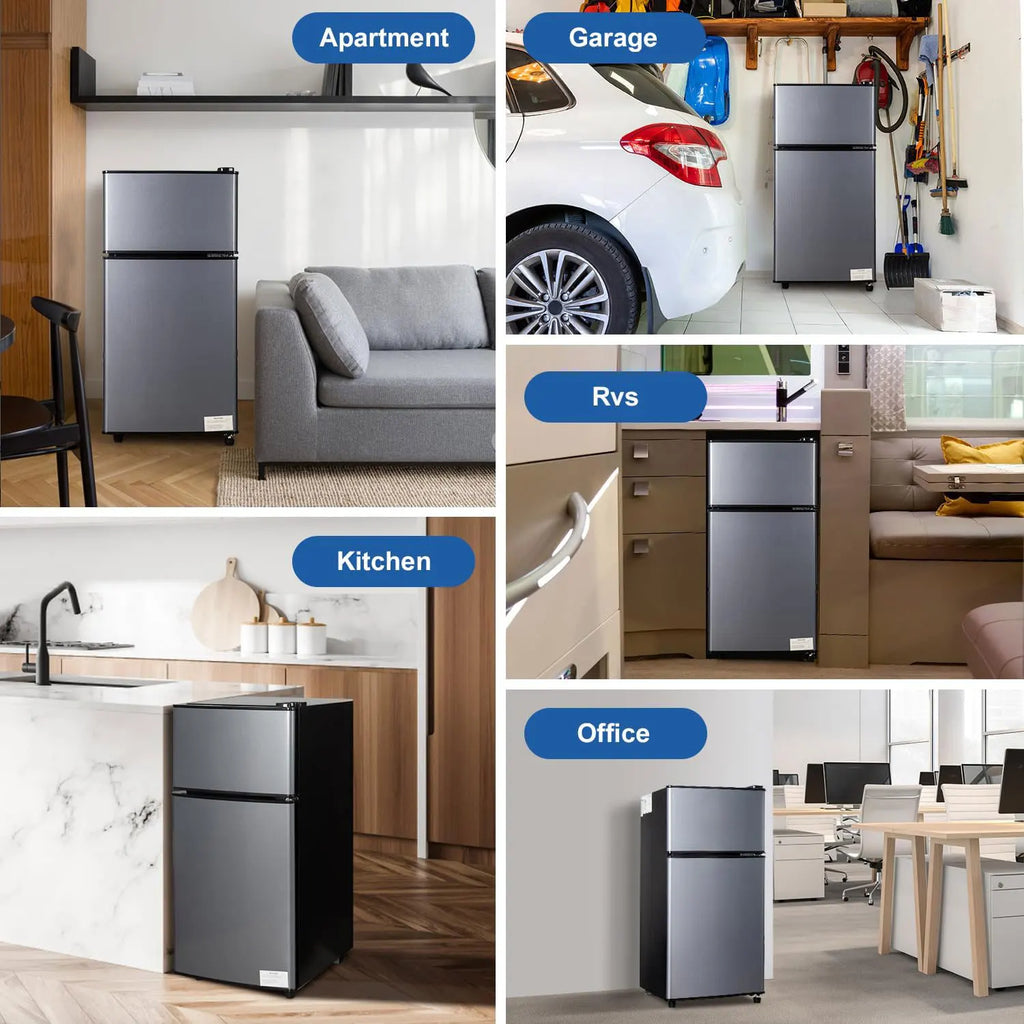 Mini Fridge with Freezer — 2.9 Cu Ft Double Door Small Fridge, Energy Saving, Low Noise, 7-Level Adjustable Thermostat