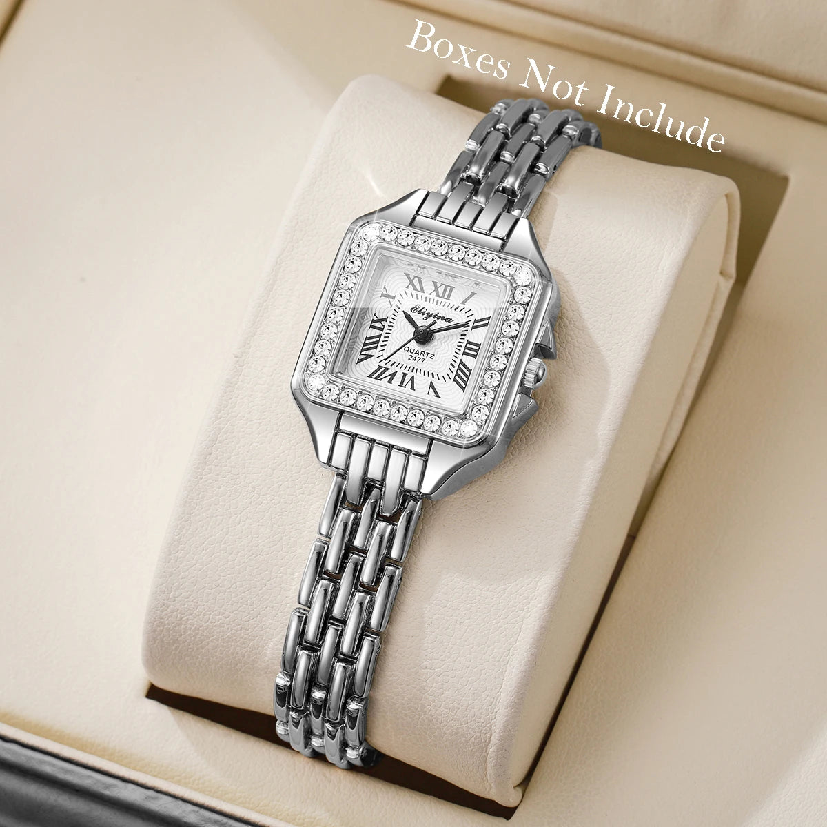 Women's Elegant Rhinestone Square Quartz Watch | Roma Dial Fashion Ladies Wristwatch