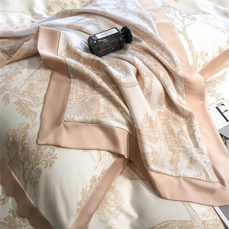 Eucalyptus Lyocell Bedding Set – Silky Soft Forest & Leopard Print Duvet Cover, Bed Sheet & Pillowcases