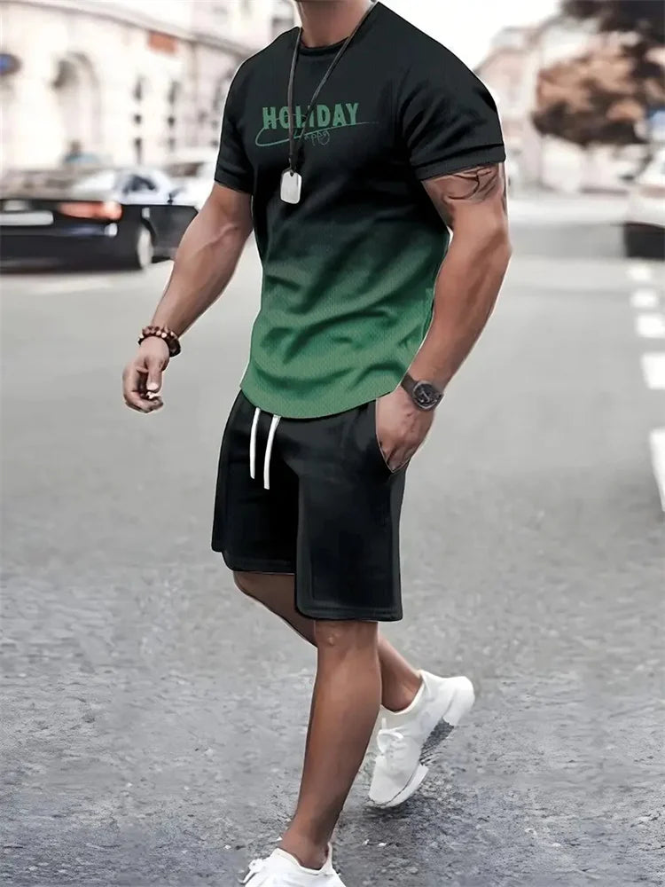 Men's Oversized 3D Print Crewneck T-Shirt & Drawstring Shorts Set
