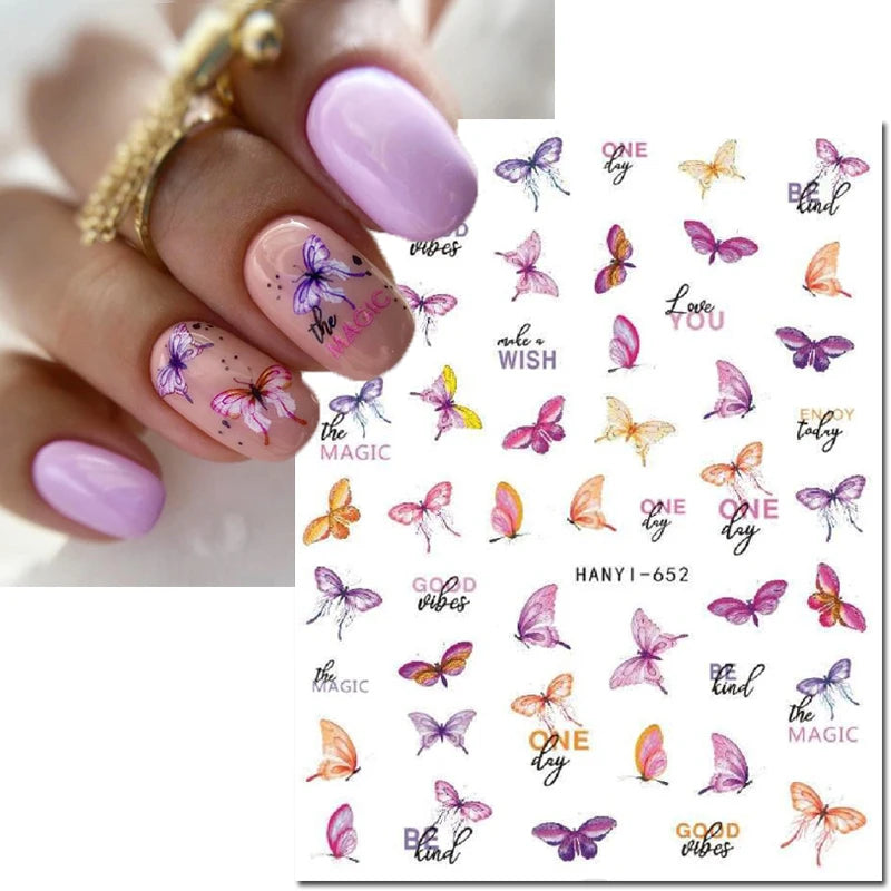 3D Summer Tropical Nail Art Sticker Decals — Palms, Butterflies & Flowers