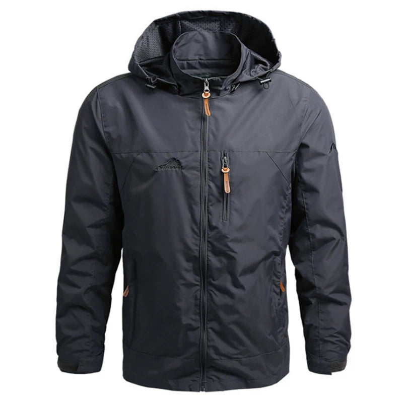 Men's Hooded Hiking Windbreaker – Multi-Pocket Jacket
