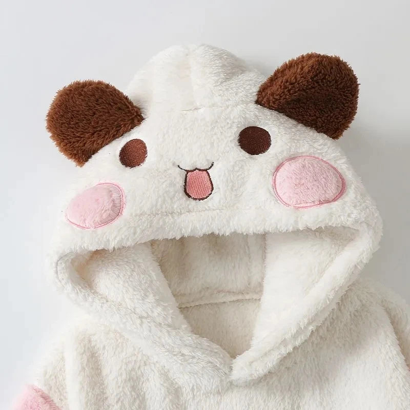 Kawaii Panda Bubu & Dudu Coral Fleece Lovers Pajamas | Cartoon Autumn Winter Sleepwear