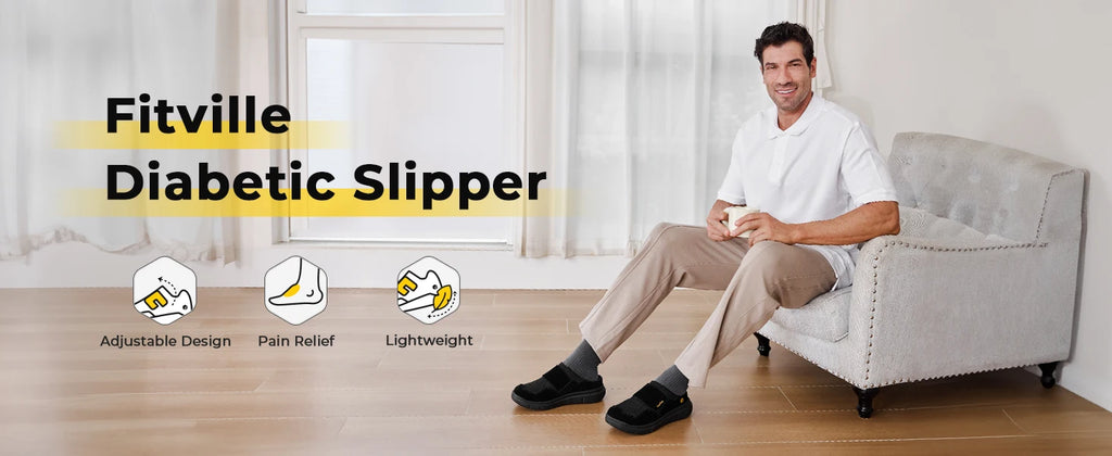 FitVille Men's Diabetic Wide Slippers – Slip-On Casual Walking Shoes with Arch Support for Swollen Feet & Flip Flop Style Comfort