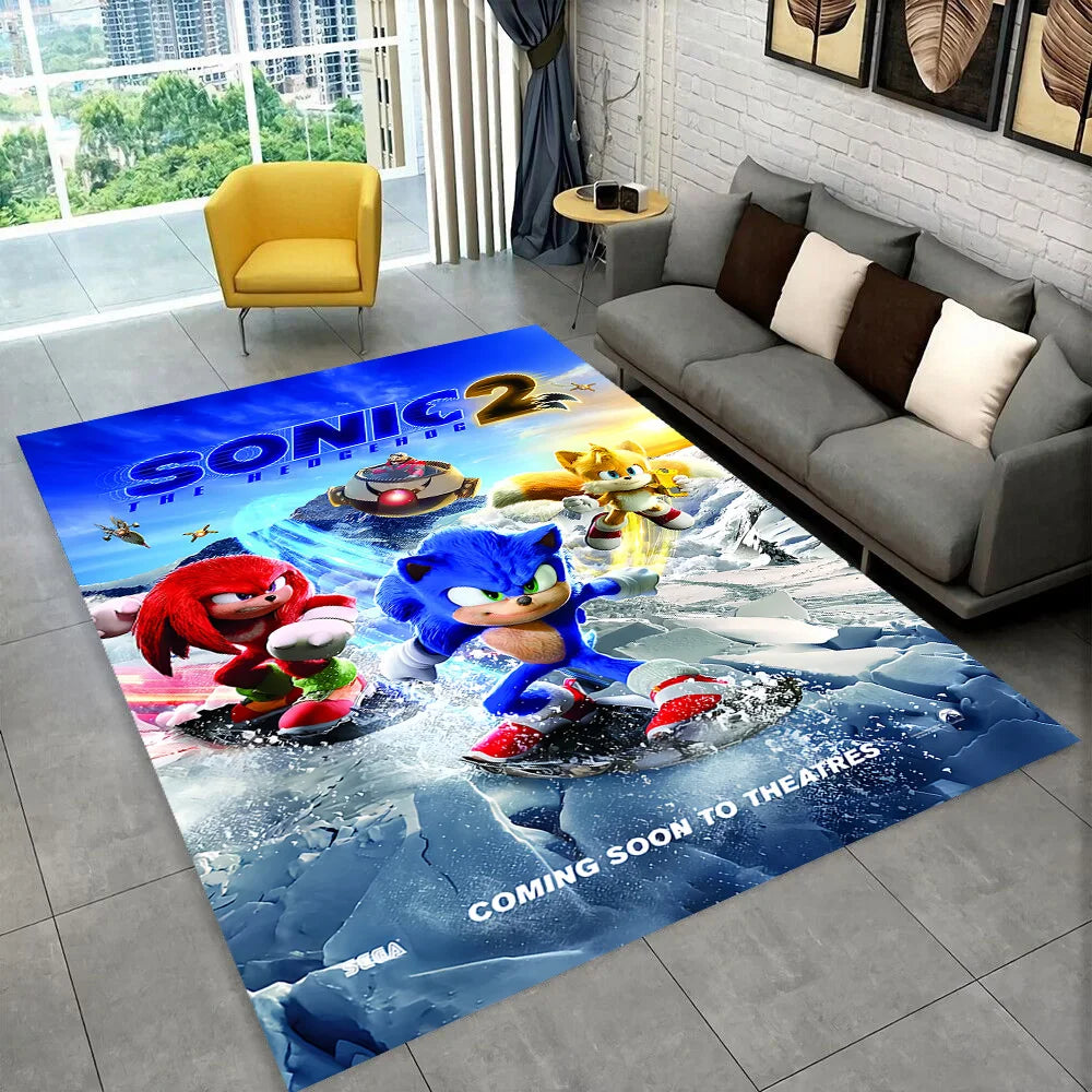 3D Retro Sonic Area Rug – Non-Slip Kids Carpet for Bedroom, Living Room & Playroom