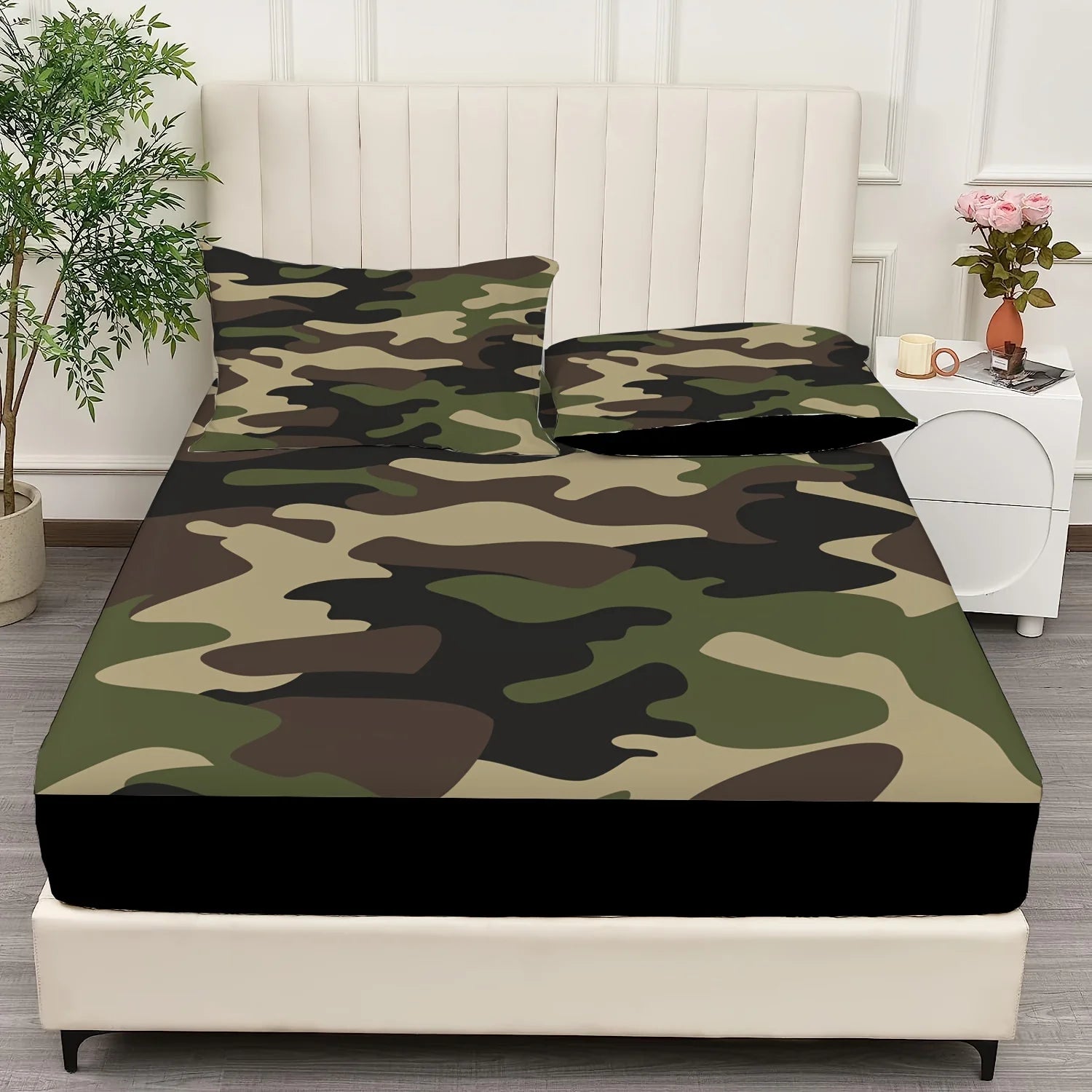 Camouflage Pattern Fitted Sheet – 300TC Polyester Mattress Cover, Multiple Sizes
