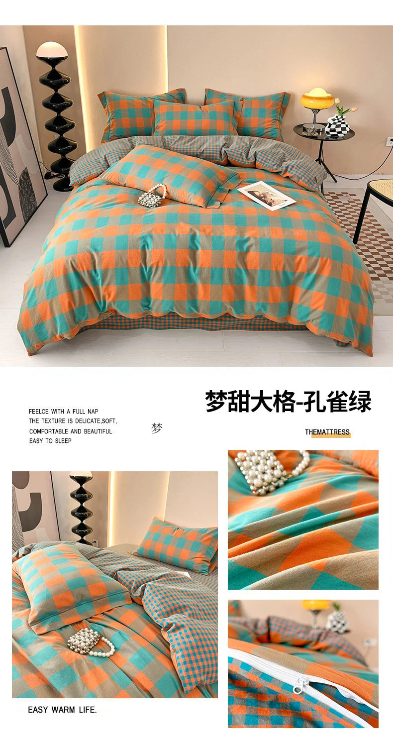 100% Cotton Plaid Duvet Cover – 160x210 to 220x240, Quilt Cover (Pillowcase Sold Separately)