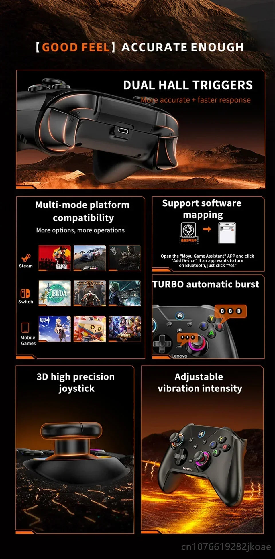 Lenovo S02 Wireless Bluetooth Gamepad — Nintendo Switch, PC & iOS