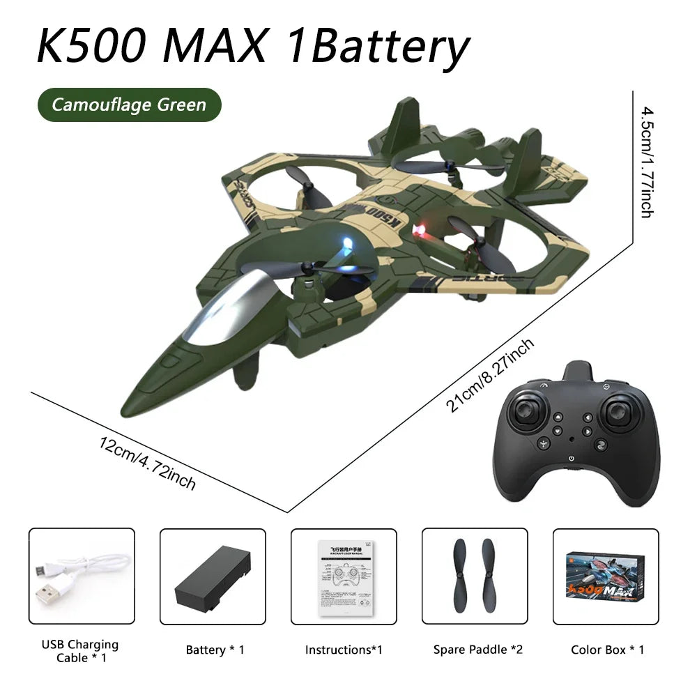 K500 MAX RC Fighter Plane Stunt Glider – 2.4G 360° Roll EPP Foam Airplane with LED for Kids & Beginners