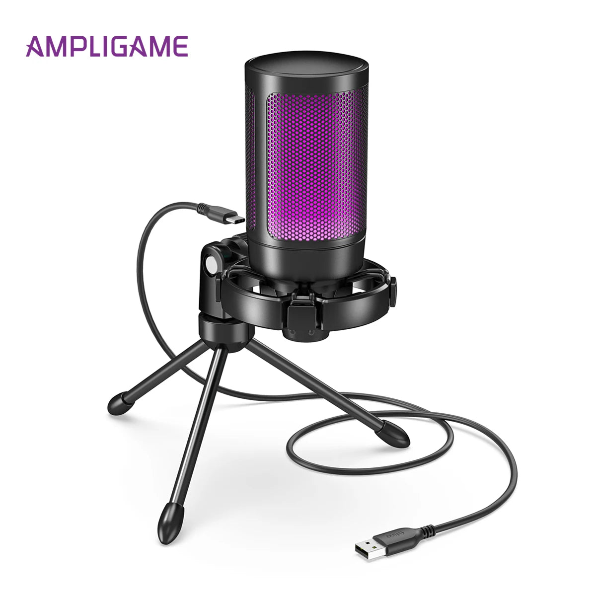 AmpliGame RGB USB Gaming Microphone with Mute — FIFINE A2