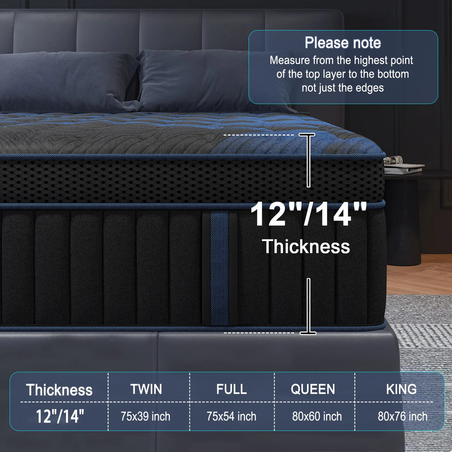 12/14 Inch Hybrid Mattress — Euro Top, Medium Firm, Memory Foam & Pocket Spring for Back & Lumbar Support (Twin to King)