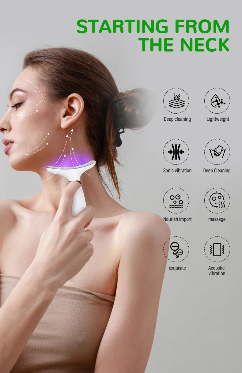 7-Color LED EMS Facial & Neck Massager – Microcurrent Vibration Beauty Device for Face & Shoulders