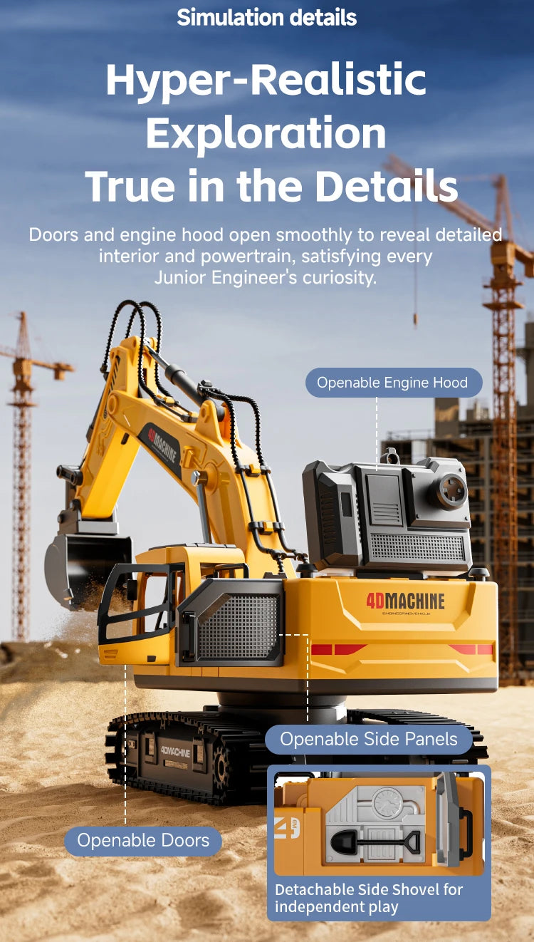 14-Channel 3-in-1 RC Excavator with Mist Spray – Alloy Remote Control Construction Truck
