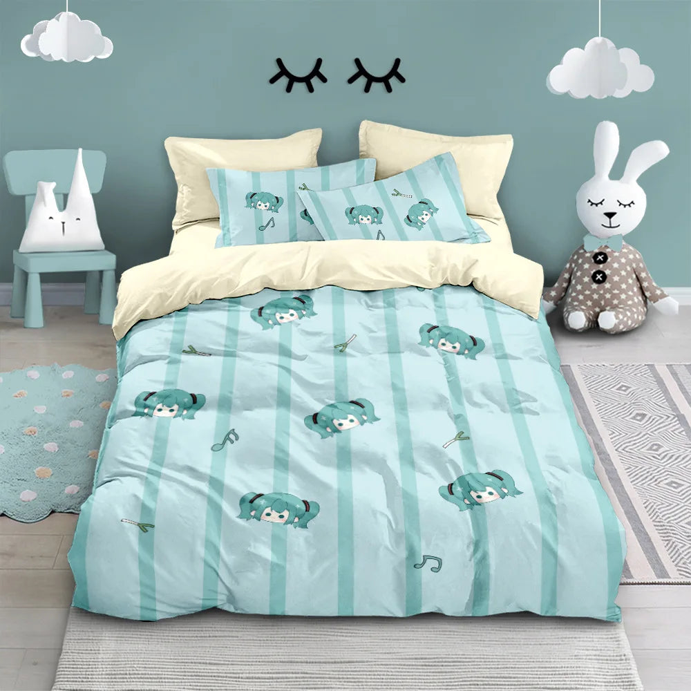3D Print Japanese Anime Duvet Cover Set | Kawaii Miku Design, Single to King Size, Kids & Adults Bedroom