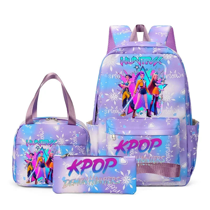 KPop Demon Hunter 3-Piece Backpack Set – School Bag, Shoulder Bag & Clutch