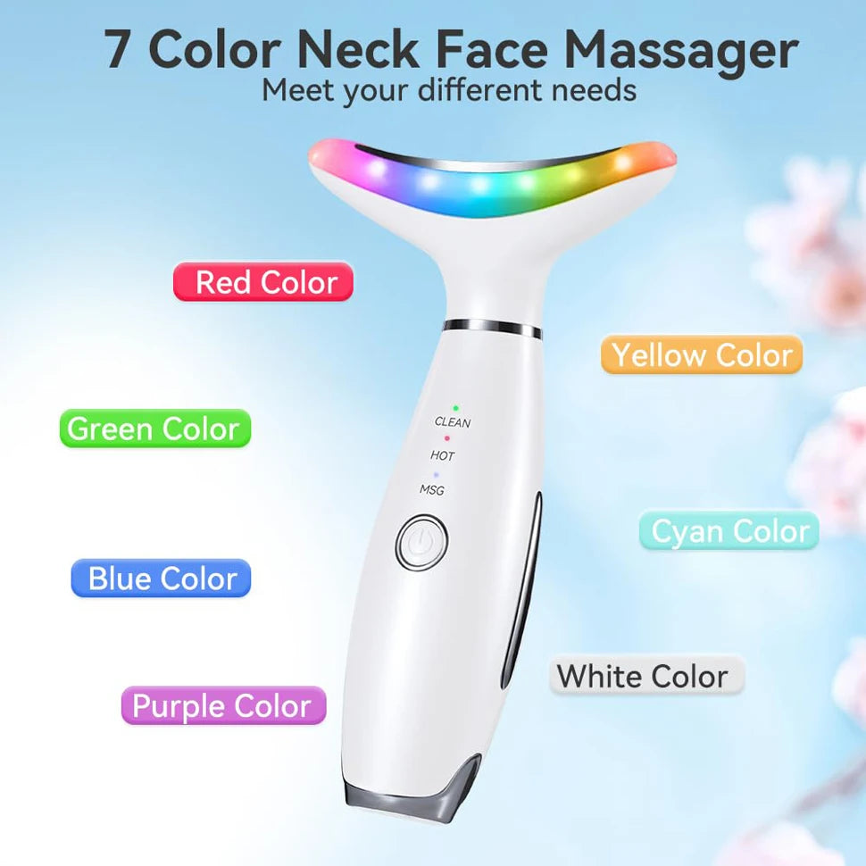 7-Color LED Neck & Face Lifting Massager – Microcurrent, 45° Heat Therapy & Anti-Wrinkle Beauty Device
