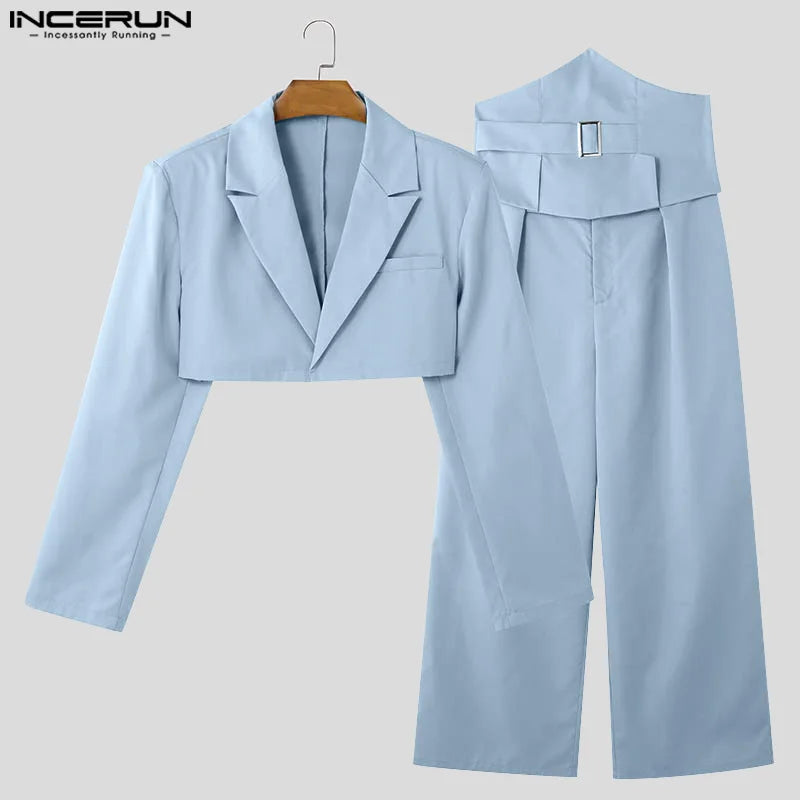 Men's Cropped Waistband Wide Leg Pants & Top Solid 2-Piece Set S–5XL – Handsome Casual Suit