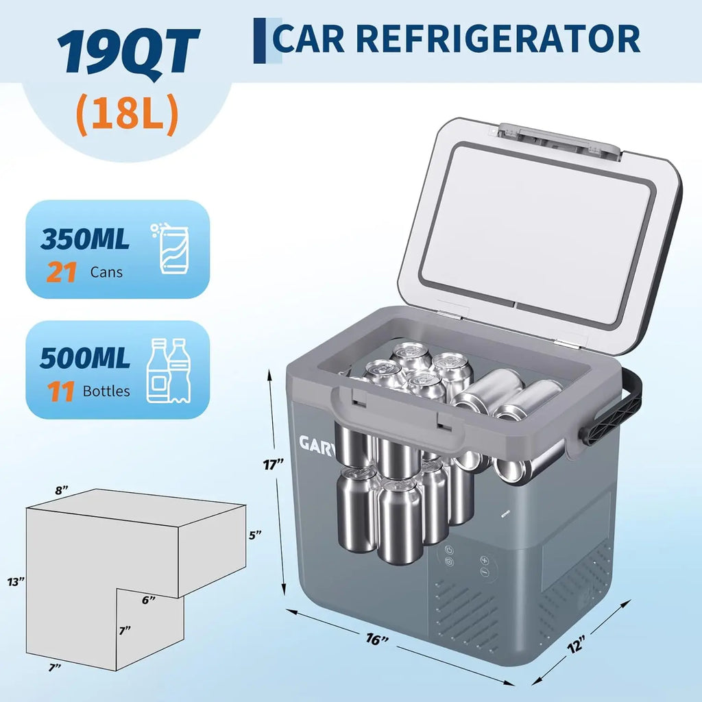 Portable Car Refrigerator – 12L/18L Compressor Fridge Freezer -4°F to 68°F, 12/24V