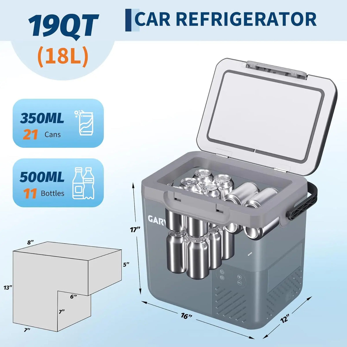 Portable Car Refrigerator – 12L/18L Compressor Fridge Freezer -4°F to 68°F, 12/24V