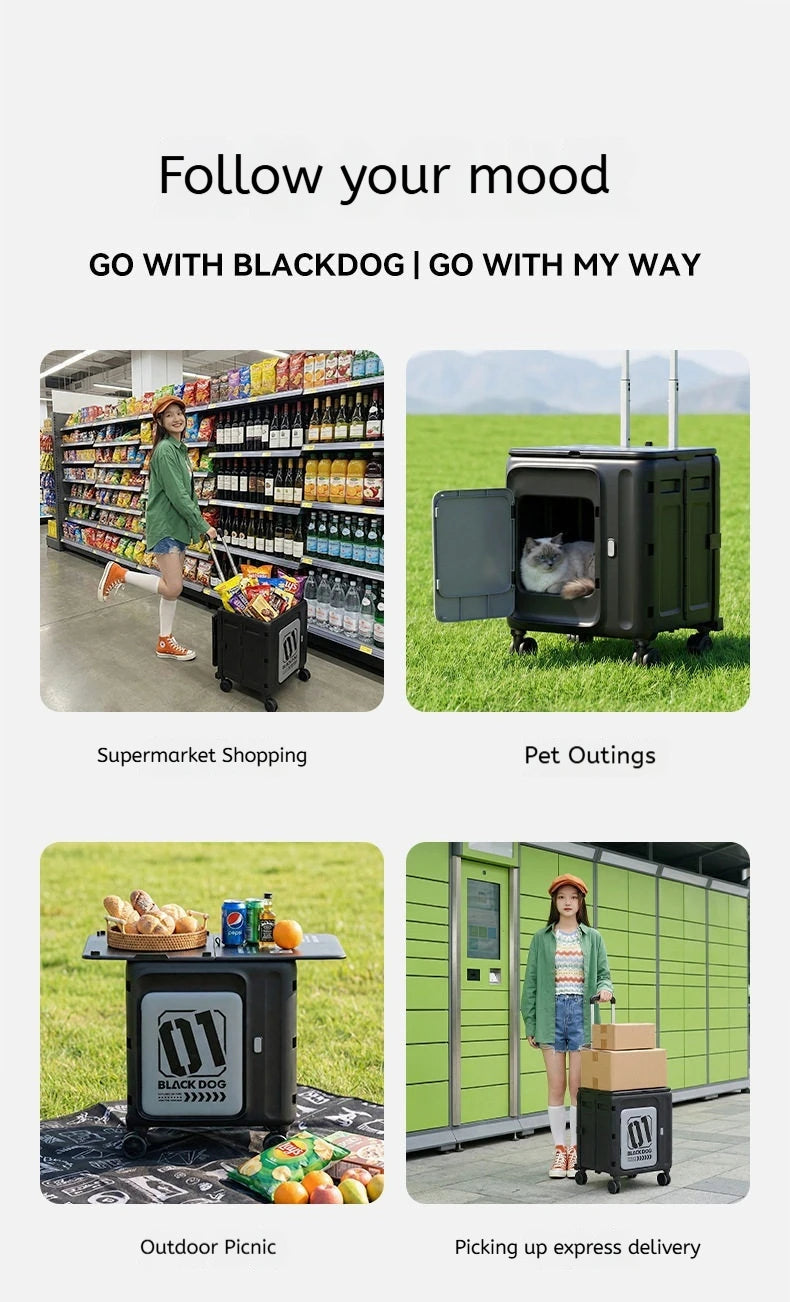 60L Foldable Storage Cart Wagon — 3-Speed Telescopic Handle & 360° Silent Wheels
