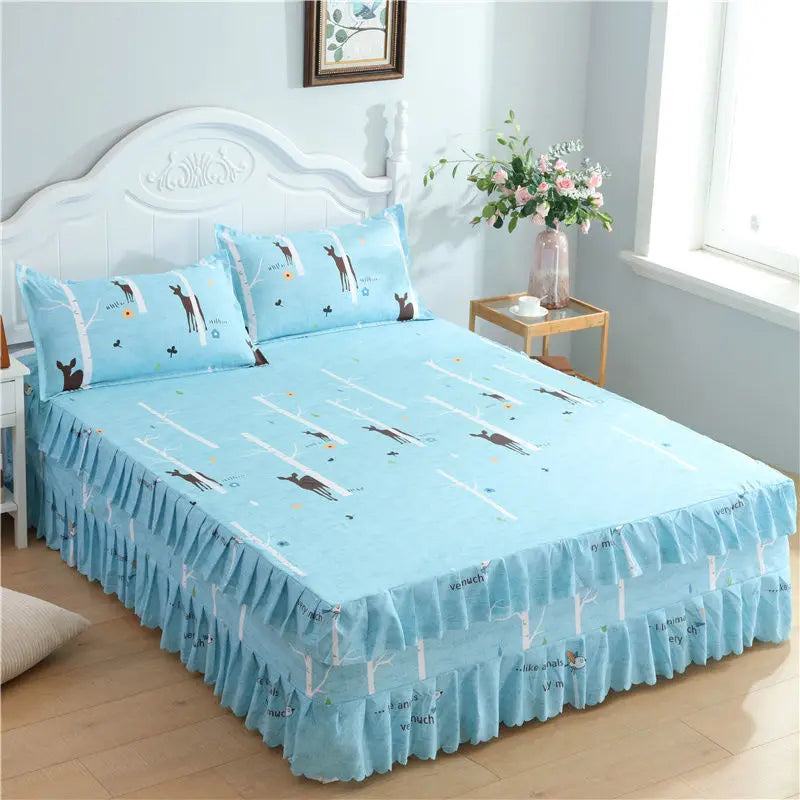 Cotton Quilted Bed Skirt – Double-Thickened Non-Slip Breathable Mattress Cover