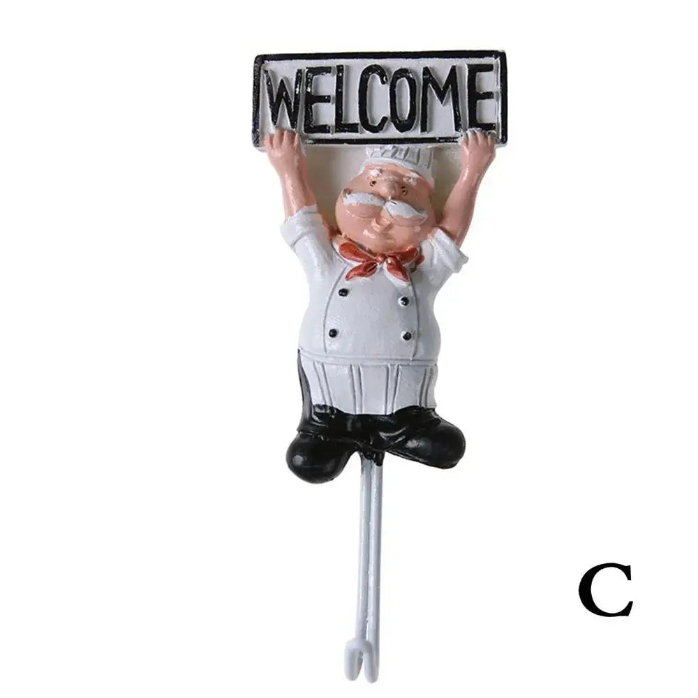 Chef Cartoon Wall Hook – Self-Adhesive Kitchen Utensil Hanger for Towels, Tools & More
