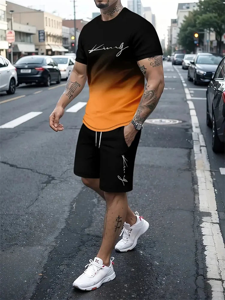 Men's Oversized 3D Print Crewneck T-Shirt & Drawstring Shorts Set